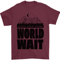 Mountain World Wait Hiking Trekking Walking Mens T-Shirt Cotton Gildan Maroon