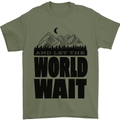 Mountain World Wait Hiking Trekking Walking Mens T-Shirt Cotton Gildan Military Green