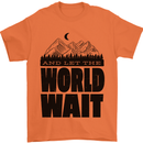 Mountain World Wait Hiking Trekking Walking Mens T-Shirt Cotton Gildan Orange