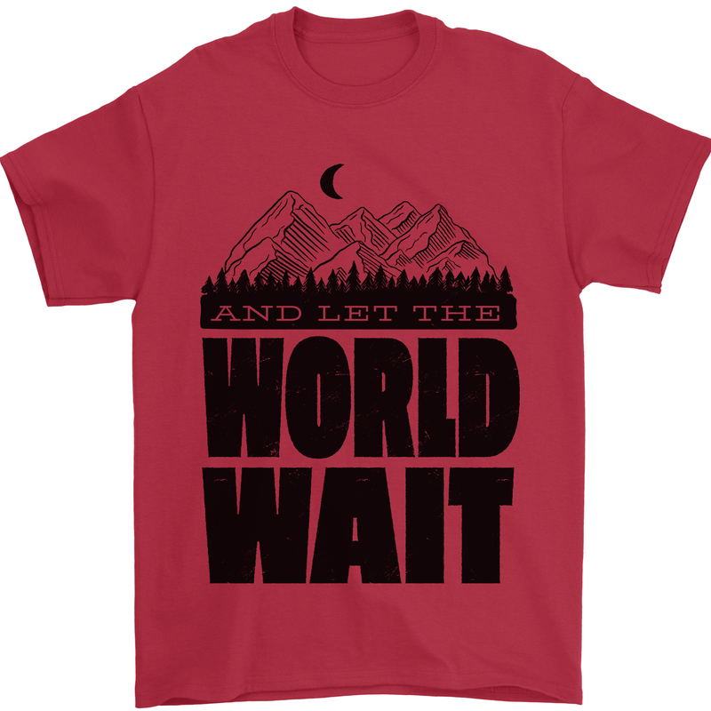 Mountain World Wait Hiking Trekking Walking Mens T-Shirt Cotton Gildan Red