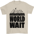 Mountain World Wait Hiking Trekking Walking Mens T-Shirt Cotton Gildan Sand