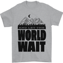 Mountain World Wait Hiking Trekking Walking Mens T-Shirt Cotton Gildan Sports Grey