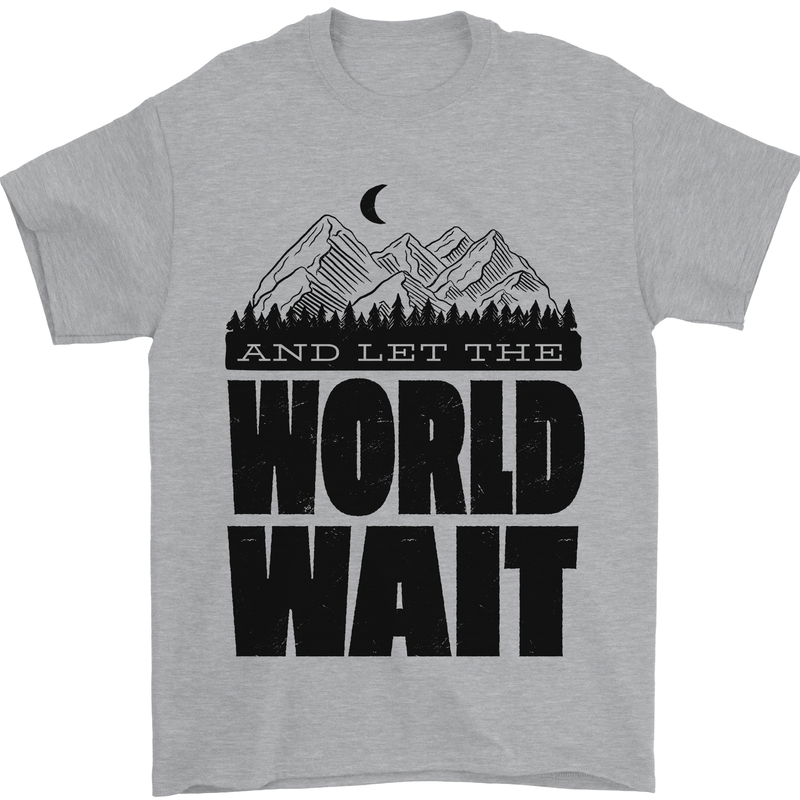Mountain World Wait Hiking Trekking Walking Mens T-Shirt Cotton Gildan Sports Grey