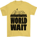Mountain World Wait Hiking Trekking Walking Mens T-Shirt Cotton Gildan Yellow