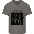 Mountain World Wait Hiking Trekking Walking Mens V-Neck Cotton T-Shirt Charcoal