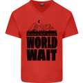 Mountain World Wait Hiking Trekking Walking Mens V-Neck Cotton T-Shirt Red