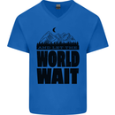 Mountain World Wait Hiking Trekking Walking Mens V-Neck Cotton T-Shirt Royal Blue