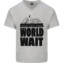 Mountain World Wait Hiking Trekking Walking Mens V-Neck Cotton T-Shirt Sports Grey