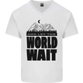 Mountain World Wait Hiking Trekking Walking Mens V-Neck Cotton T-Shirt White