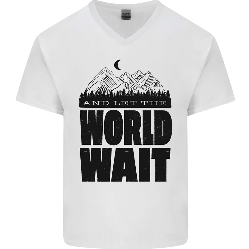 Mountain World Wait Hiking Trekking Walking Mens V-Neck Cotton T-Shirt White