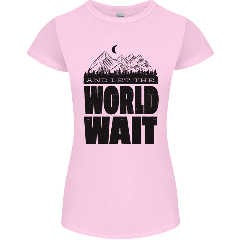 Mountain World Wait Hiking Trekking Walking Womens Petite Cut T-Shirt Light Pink