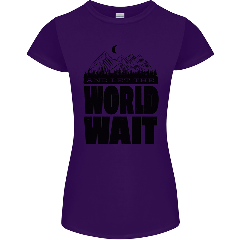 Mountain World Wait Hiking Trekking Walking Womens Petite Cut T-Shirt Purple
