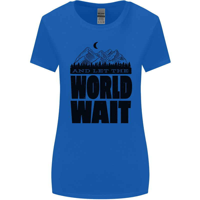 Mountain World Wait Hiking Trekking Walking Womens Wider Cut T-Shirt Royal Blue