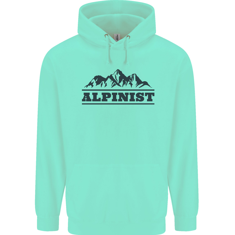 Mountains Alpinist Hiking Climbing Climber Childrens Kids Hoodie Peppermint