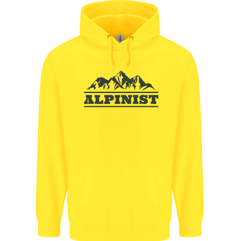 Mountains Alpinist Hiking Climbing Climber Childrens Kids Hoodie Yellow