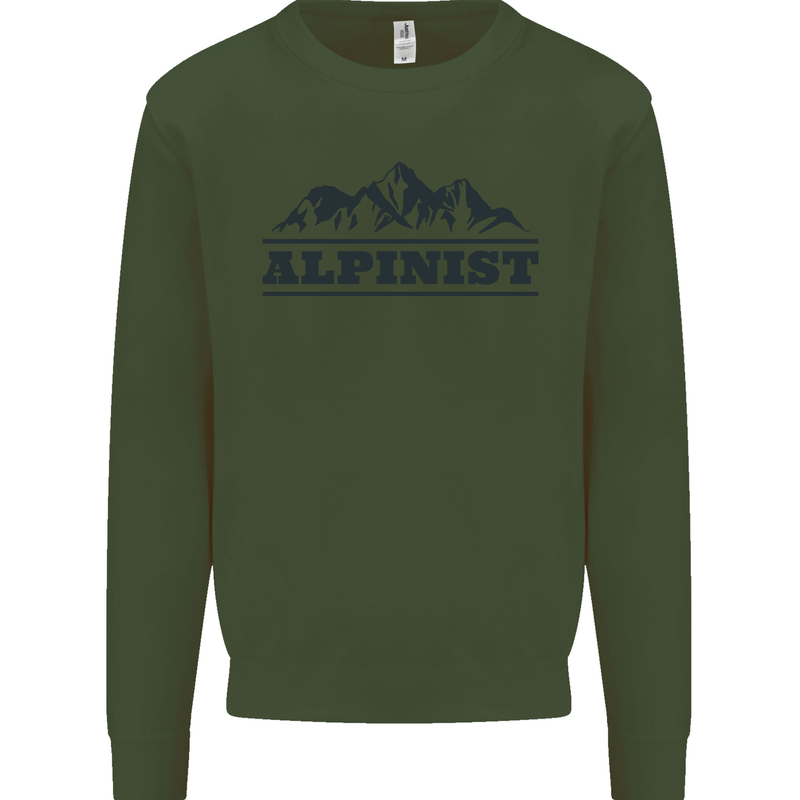 Mountains Alpinist Hiking Climbing Climber Kids Sweatshirt Jumper Forest Green