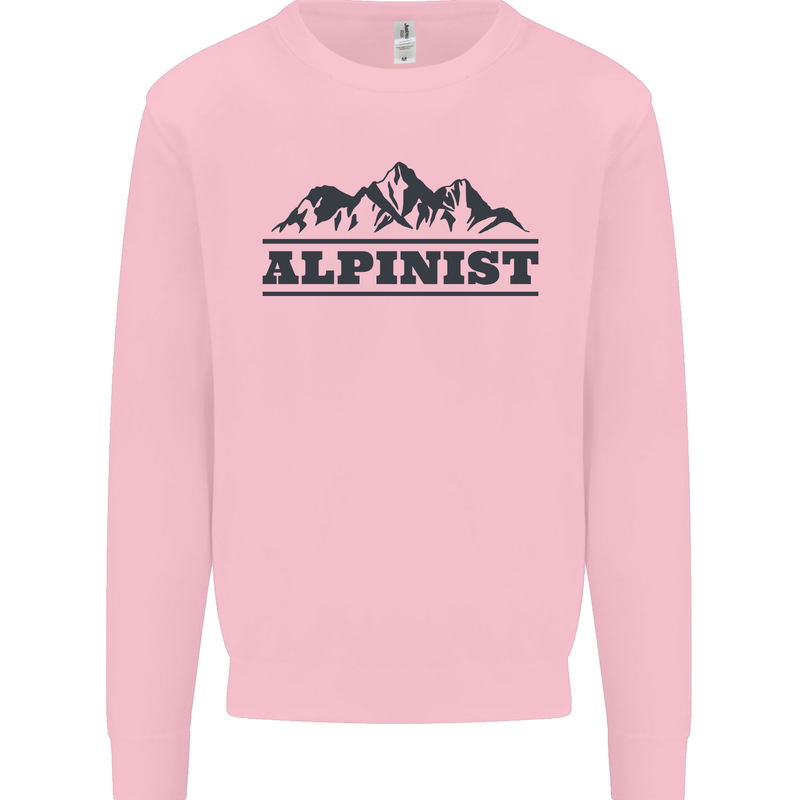 Mountains Alpinist Hiking Climbing Climber Kids Sweatshirt Jumper Light Pink