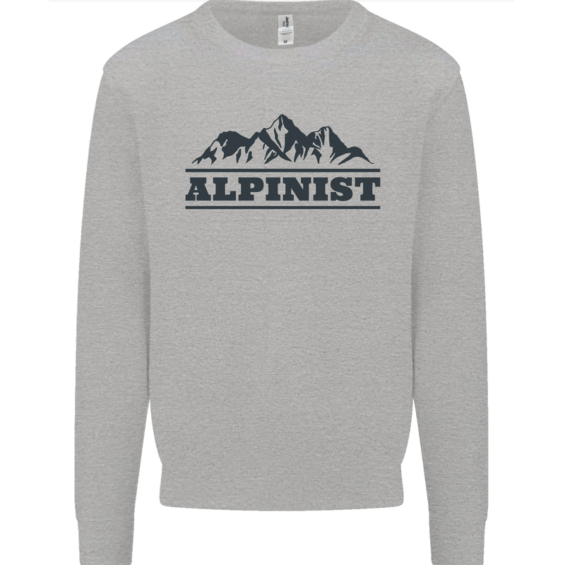 Mountains Alpinist Hiking Climbing Climber Kids Sweatshirt Jumper Sports Grey