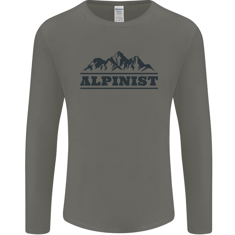 Mountains Alpinist Hiking Climbing Climber Mens Long Sleeve T-Shirt Charcoal