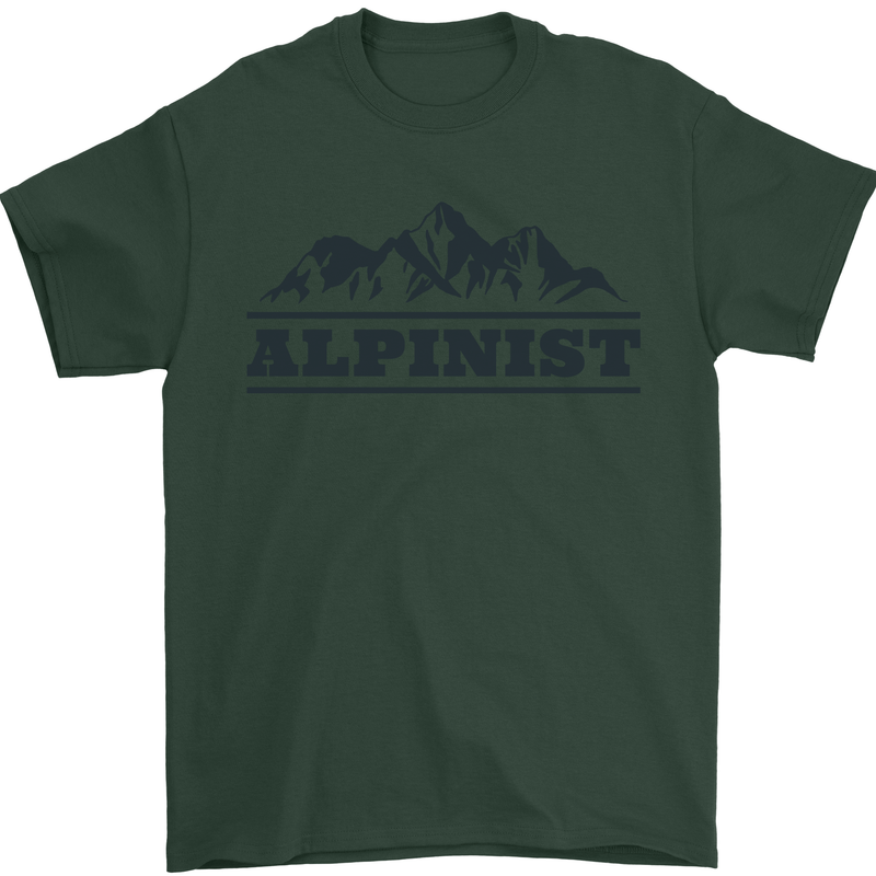 Mountains Alpinist Hiking Climbing Climber Mens T-Shirt Cotton Gildan Forest Green