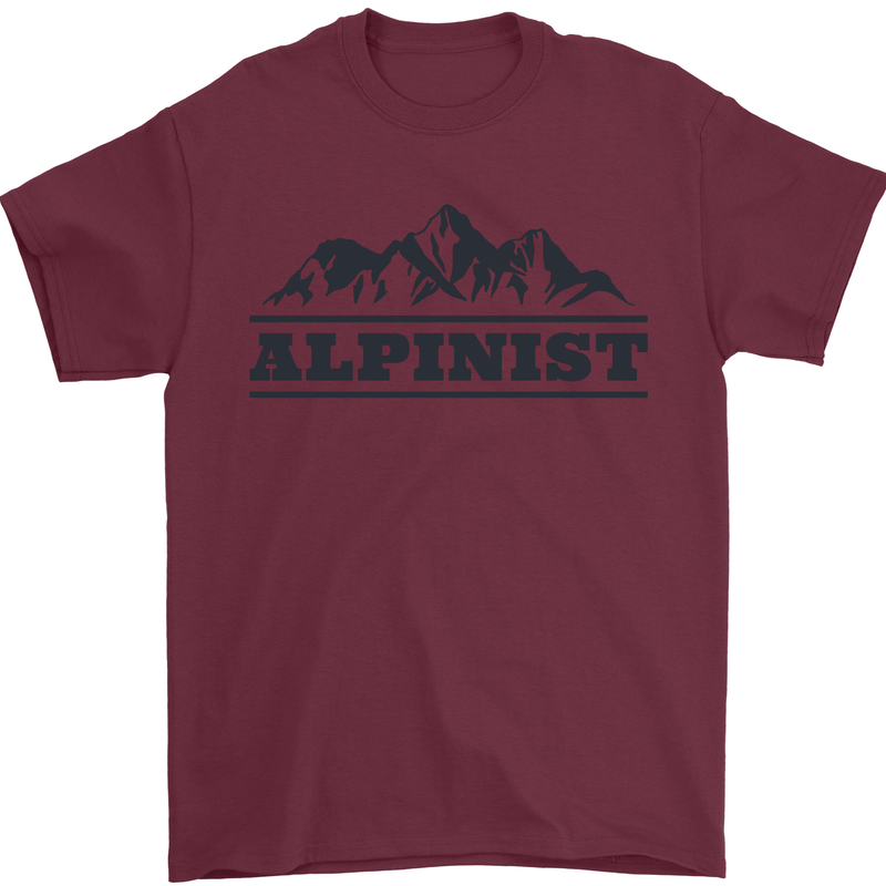 Mountains Alpinist Hiking Climbing Climber Mens T-Shirt Cotton Gildan Maroon