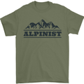 Mountains Alpinist Hiking Climbing Climber Mens T-Shirt Cotton Gildan Military Green