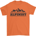 Mountains Alpinist Hiking Climbing Climber Mens T-Shirt Cotton Gildan Orange