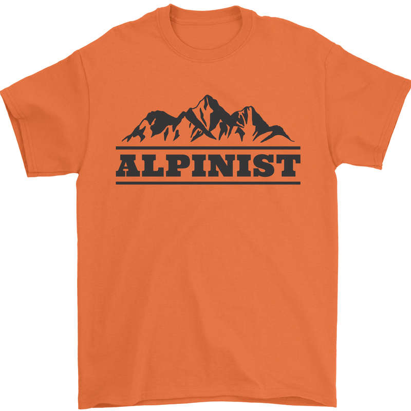 Mountains Alpinist Hiking Climbing Climber Mens T-Shirt Cotton Gildan Orange