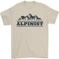 Mountains Alpinist Hiking Climbing Climber Mens T-Shirt Cotton Gildan Sand