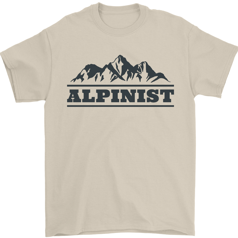 Mountains Alpinist Hiking Climbing Climber Mens T-Shirt Cotton Gildan Sand