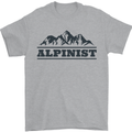 Mountains Alpinist Hiking Climbing Climber Mens T-Shirt Cotton Gildan Sports Grey