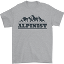 Mountains Alpinist Hiking Climbing Climber Mens T-Shirt Cotton Gildan Sports Grey