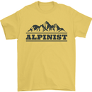 Mountains Alpinist Hiking Climbing Climber Mens T-Shirt Cotton Gildan Yellow