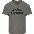 Mountains Alpinist Hiking Climbing Climber Mens V-Neck Cotton T-Shirt Charcoal