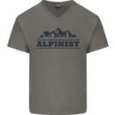 Mountains Alpinist Hiking Climbing Climber Mens V-Neck Cotton T-Shirt Charcoal