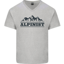 Mountains Alpinist Hiking Climbing Climber Mens V-Neck Cotton T-Shirt Sports Grey