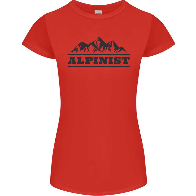Mountains Alpinist Hiking Climbing Climber Womens Petite Cut T-Shirt Red