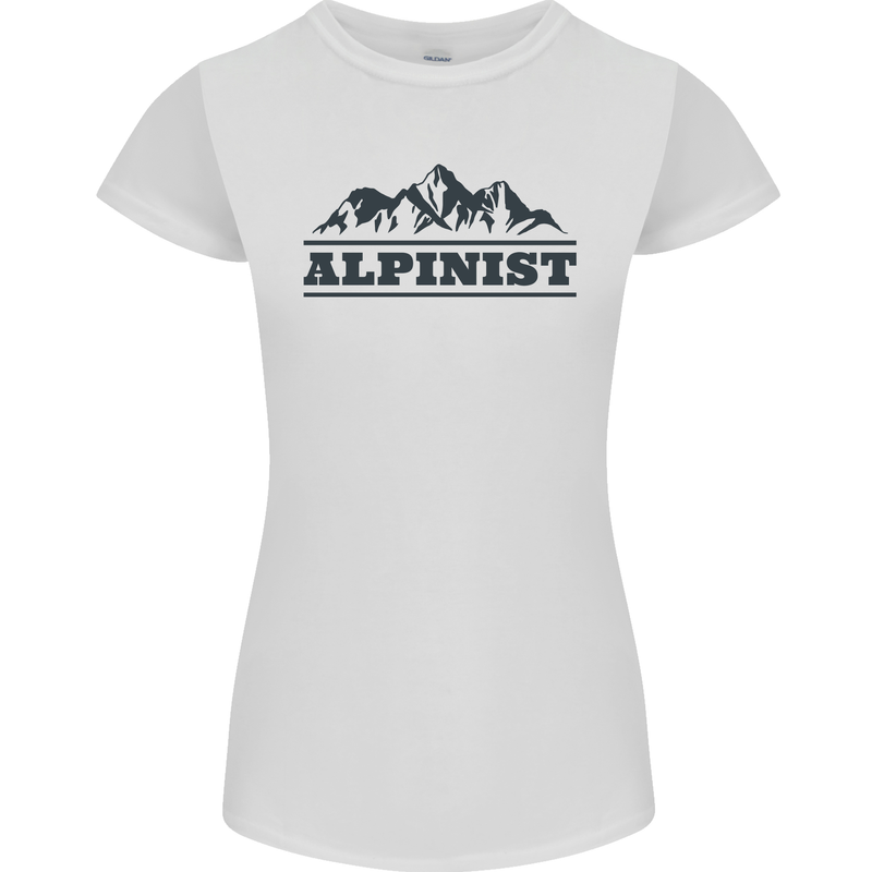 Mountains Alpinist Hiking Climbing Climber Womens Petite Cut T-Shirt White