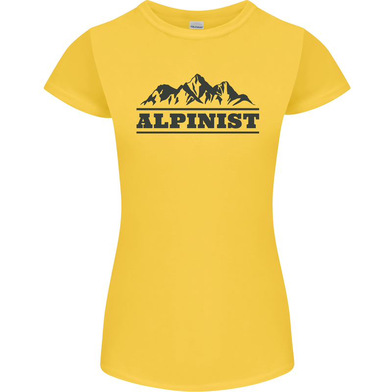 Mountains Alpinist Hiking Climbing Climber Womens Petite Cut T-Shirt Yellow