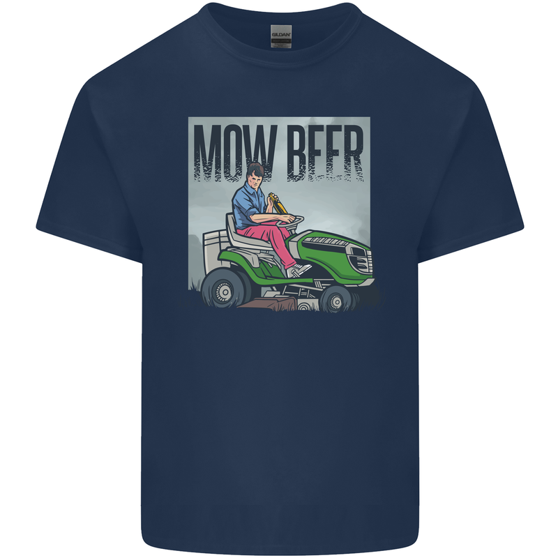 Mow Beer Funny Lawnmower Alcohol Gardening Mens Cotton T-Shirt Tee Top Navy Blue