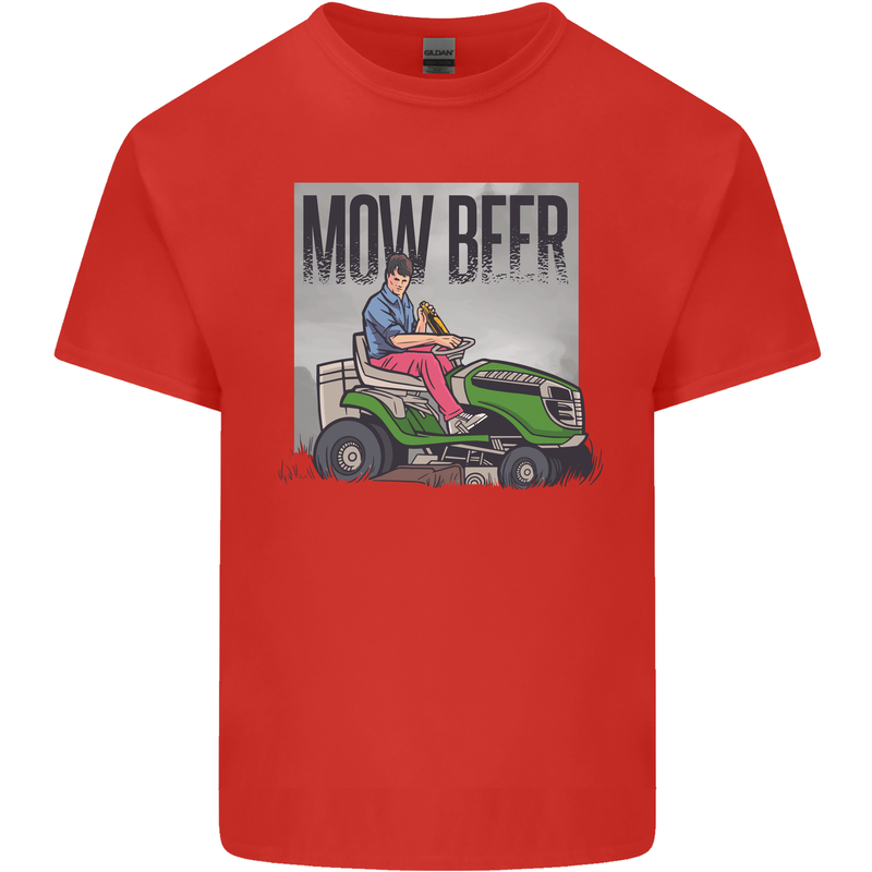 Mow Beer Funny Lawnmower Alcohol Gardening Mens Cotton T-Shirt Tee Top Red