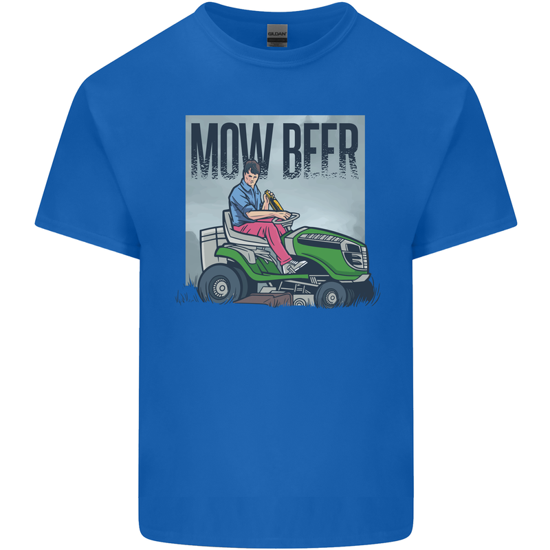 Mow Beer Funny Lawnmower Alcohol Gardening Mens Cotton T-Shirt Tee Top Royal Blue