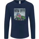 Mow Beer Funny Lawnmower Alcohol Gardening Mens Long Sleeve T-Shirt Navy Blue