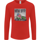 Mow Beer Funny Lawnmower Alcohol Gardening Mens Long Sleeve T-Shirt Red