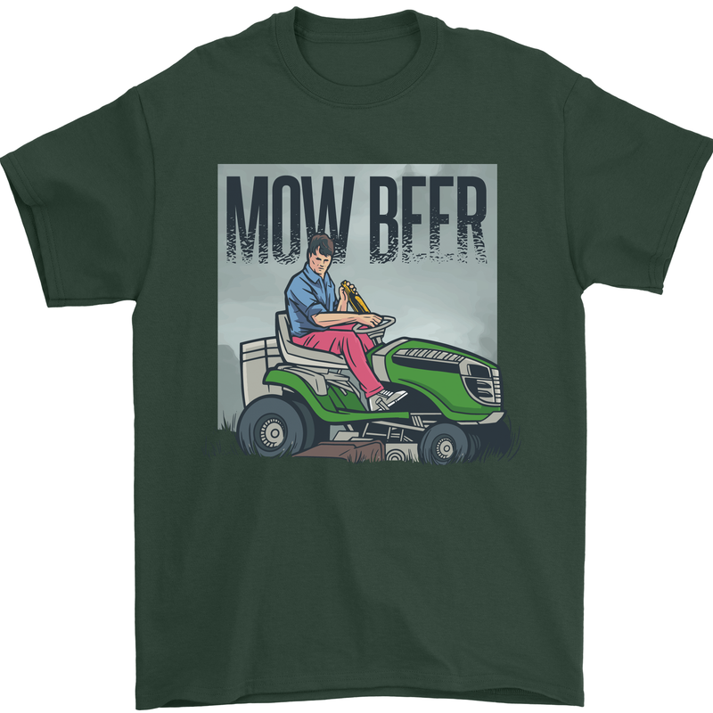 Mow Beer Funny Lawnmower Alcohol Gardening Mens T-Shirt 100% Cotton Forest Green