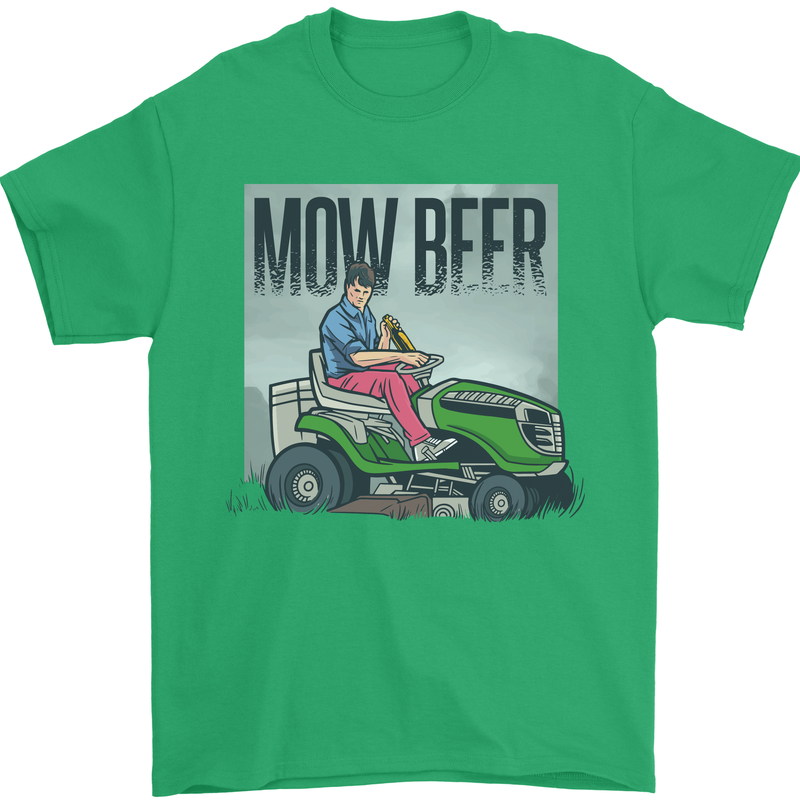 Mow Beer Funny Lawnmower Alcohol Gardening Mens T-Shirt 100% Cotton Irish Green