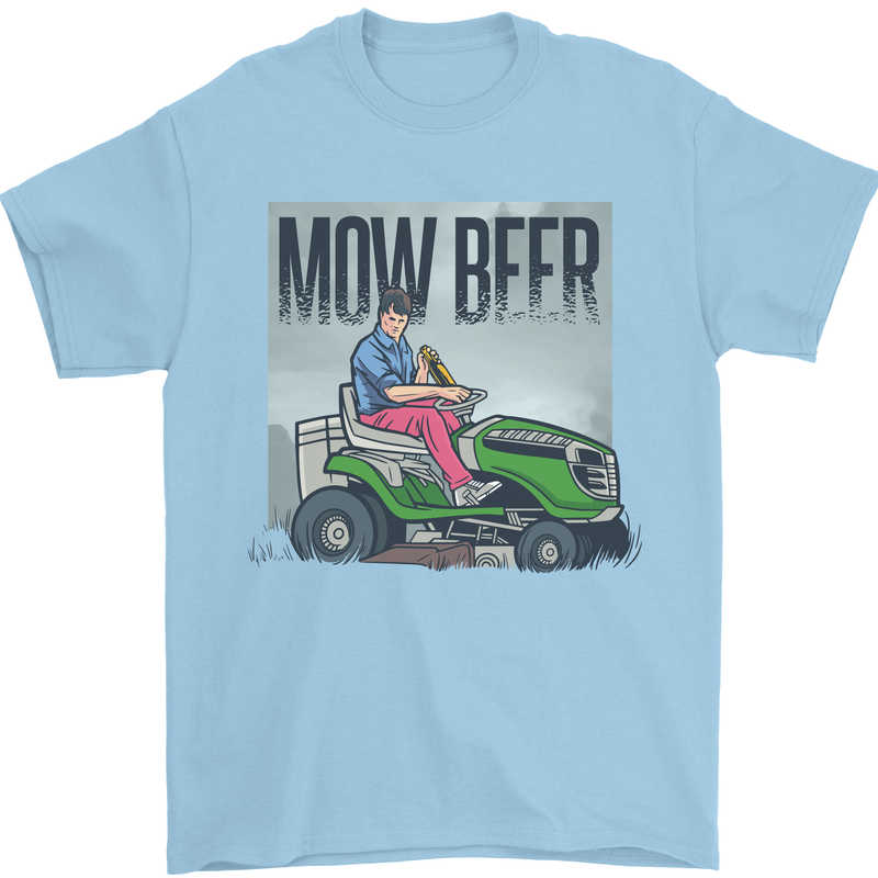 Mow Beer Funny Lawnmower Alcohol Gardening Mens T-Shirt 100% Cotton Light Blue