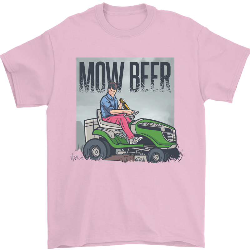 Mow Beer Funny Lawnmower Alcohol Gardening Mens T-Shirt 100% Cotton Light Pink