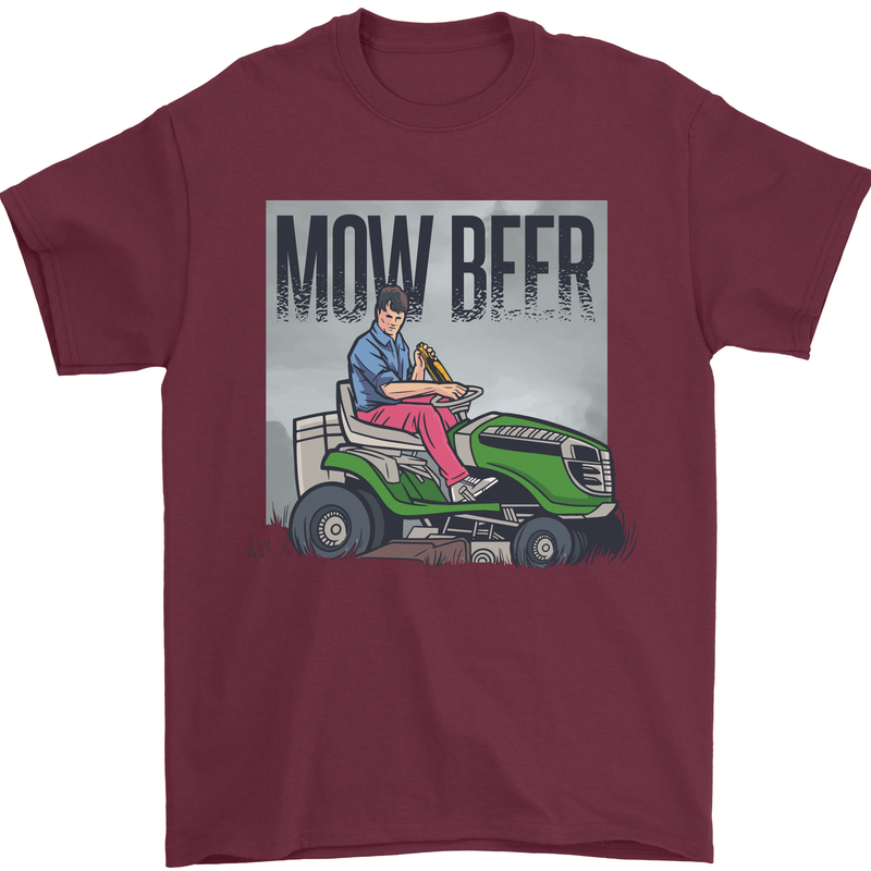 Mow Beer Funny Lawnmower Alcohol Gardening Mens T-Shirt 100% Cotton Maroon