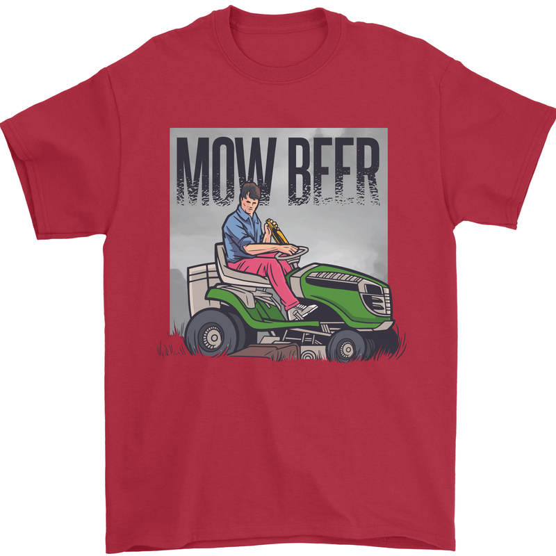 Mow Beer Funny Lawnmower Alcohol Gardening Mens T-Shirt 100% Cotton Red